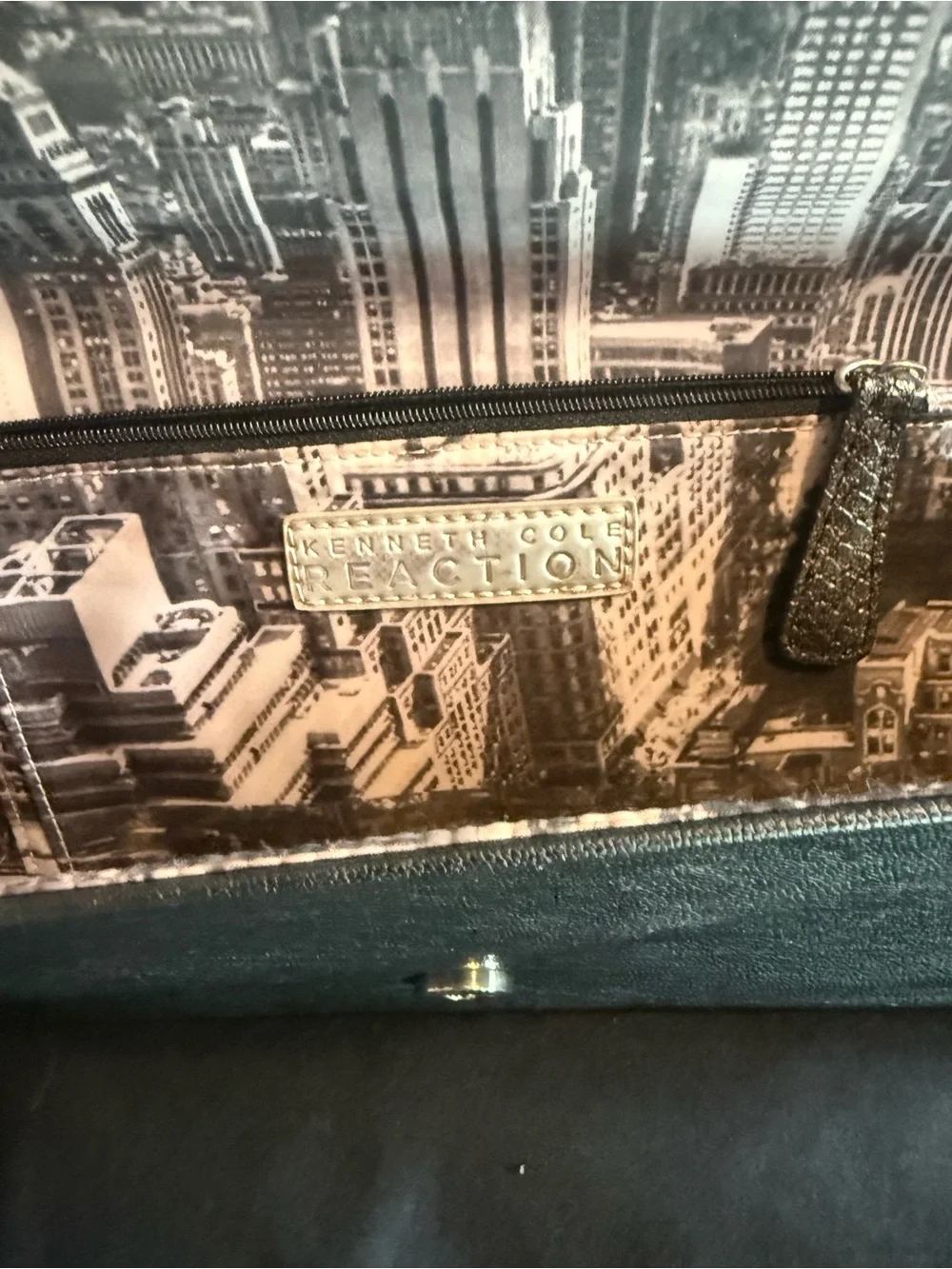 Kenneth Cole Reaction Black and Gray City-Print Foldover Clutch